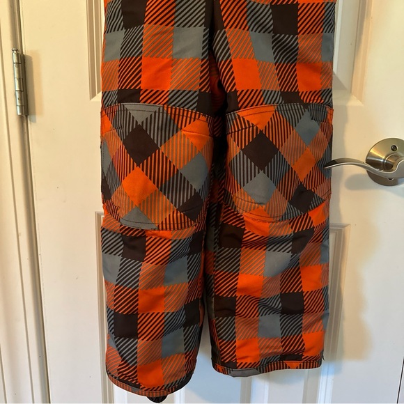Toddler size 4T snow bibs checkered orange brown - Picture 4 of 9
